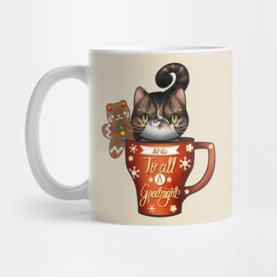 “And to all a goodnight” Sweet Sugar the tabby with a gingerbread man in a teacup Mug